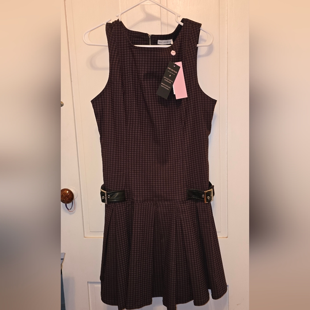 Avec Les Filles Houndstooth Pleated Dress